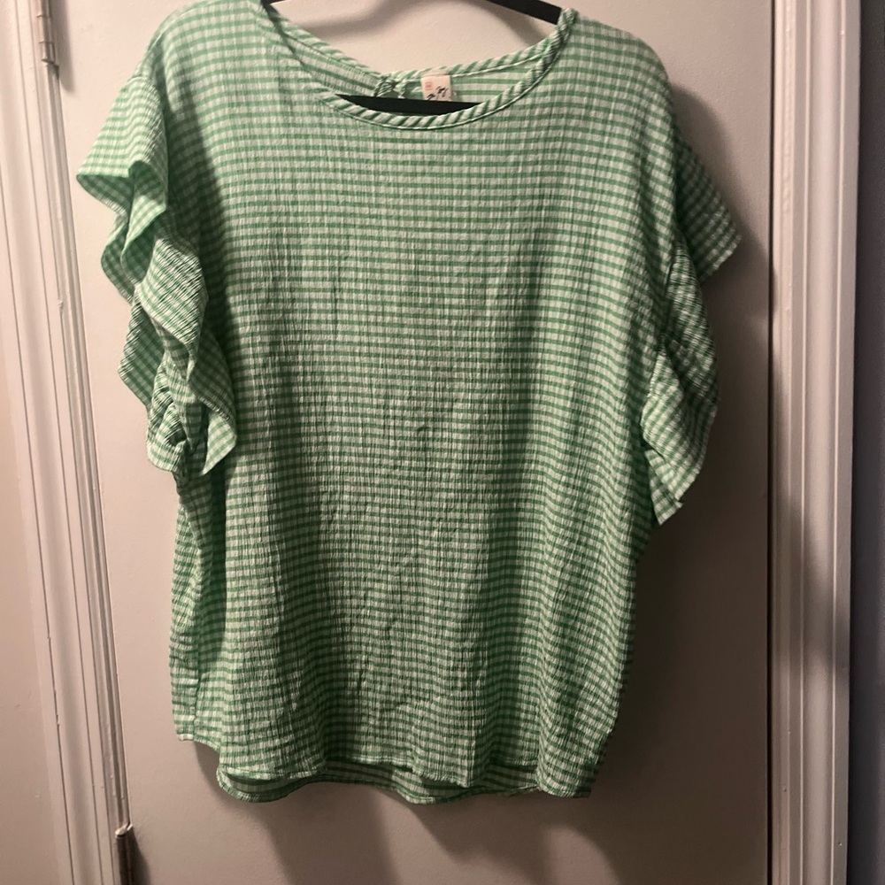 Chic Green Checkered Women's Blouse